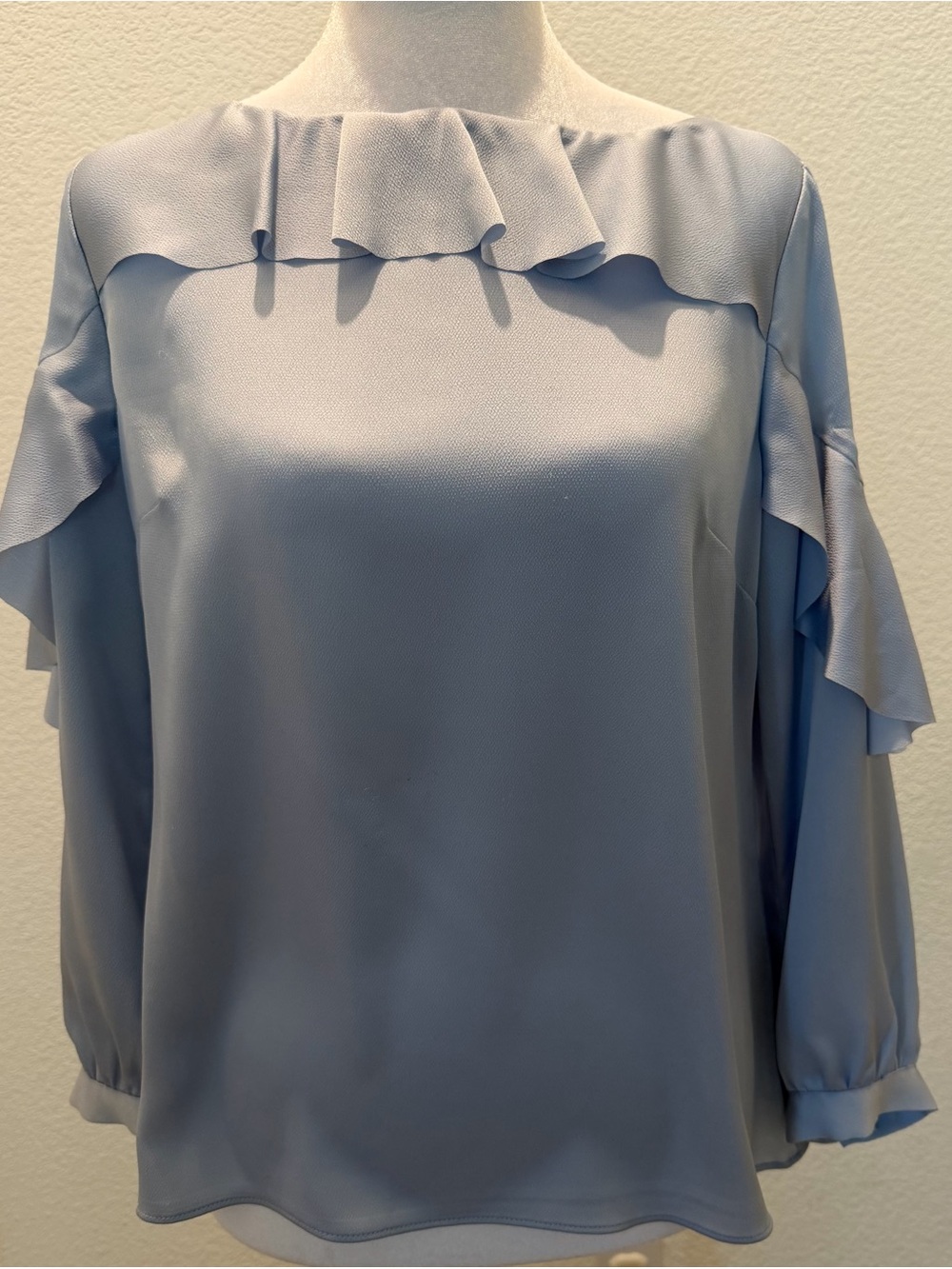 Banana Republic Petite XS Blue Ruffle Blouse Long Sleeve
